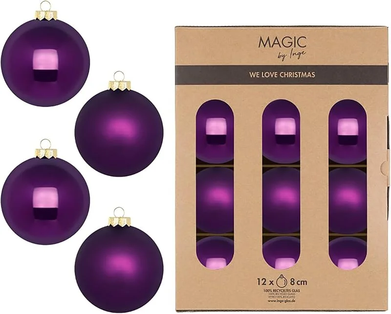 Besuche den Inge-glas-Store Weihnachtskugeln Glas 8cm 12 Stück - matt & glänzend - Christbaumkugeln Weihnachtsbaumkugeln für Weihnachten - Christbaumschmuck & Weihnachtsbaumschmuck - Purple Symphony — Weihnachtsdeko