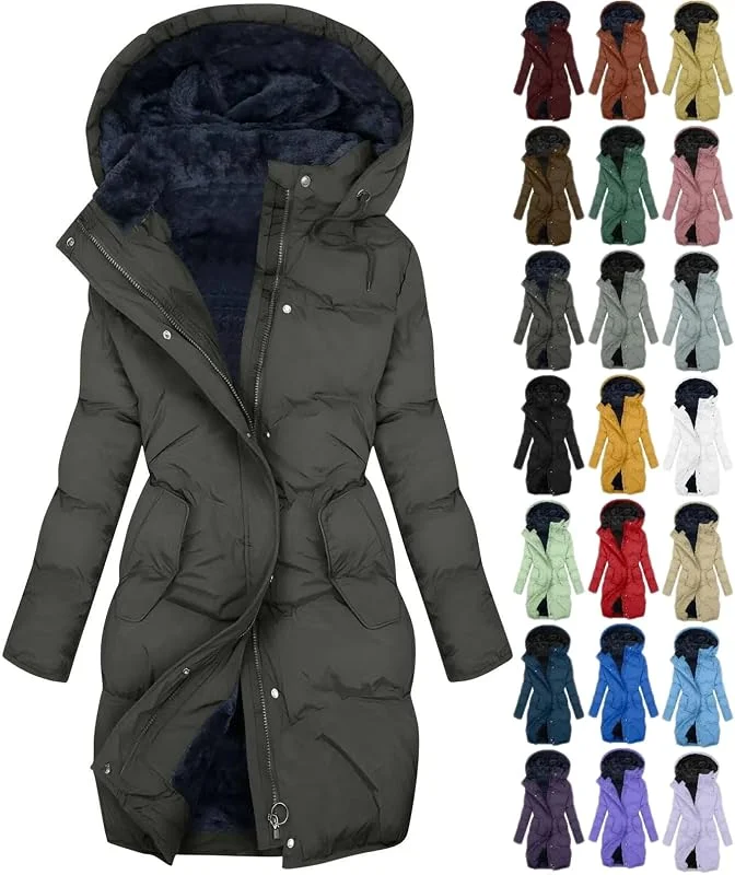 Marke: Generisch Winterjacke Damen Lang Daunenjacke Gefüttert Wintermantel Warm Steppjacke mit Kapuze Daunen Winterparka Einfarbig Puffer Jacke Wasserdicht Winddicht Damenmantel Outdoor Daunenmantel Zipper Pufferjacke — Heizkleidung