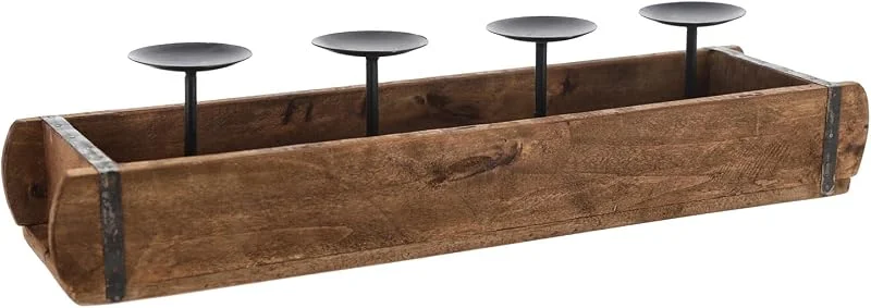 Besuche den Spetebo-Store Ziegelform Adventsleuchter 60 x 15 cm für 4 Stumpenkerzen aus Holz — Advent und Tisch