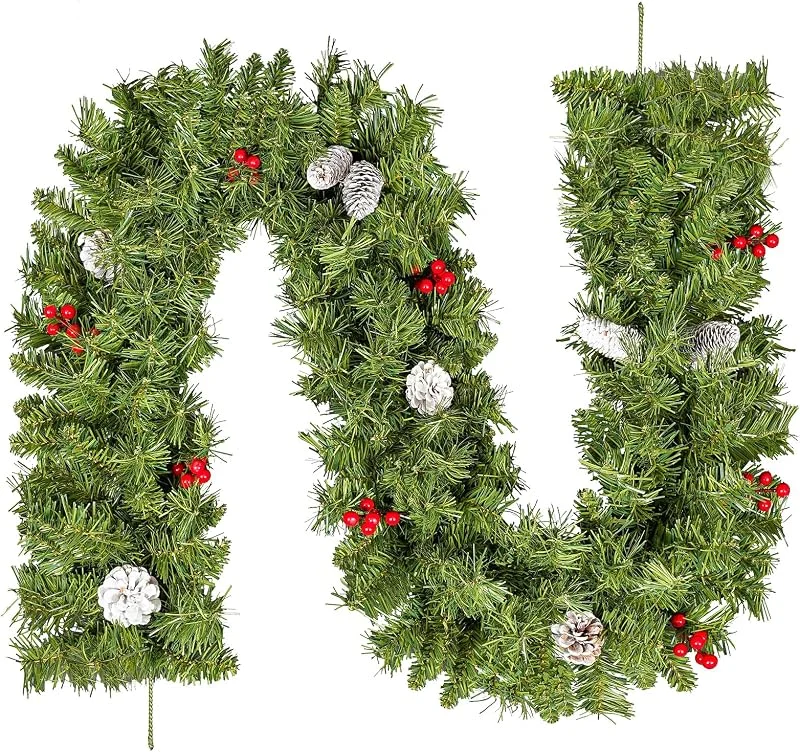 Besuche den Uten-Store Weihnachtsgirlande 2.7 m, Uten künstlicher Dekogirlande Weihnachtsdeko Innen Außen mit Tannenzapfen und rote Beeren, für Treppe, Tür, Kamin