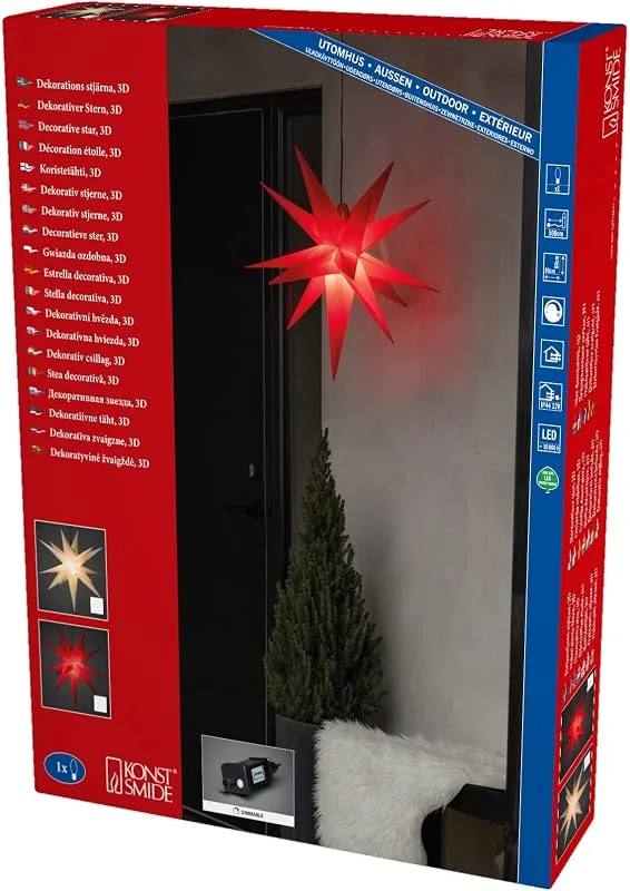 Besuche den Konstsmide-Store Konstsmide Weißer 3-D Kunststoffstern, inkl. Leuchtmittel, außen, 1 warmweiße Diode, E-Trafo 12V, 12W Dimmer (IP44), 3W, schwarzes Kabel - 5971-200 — Weihnachtsdeko