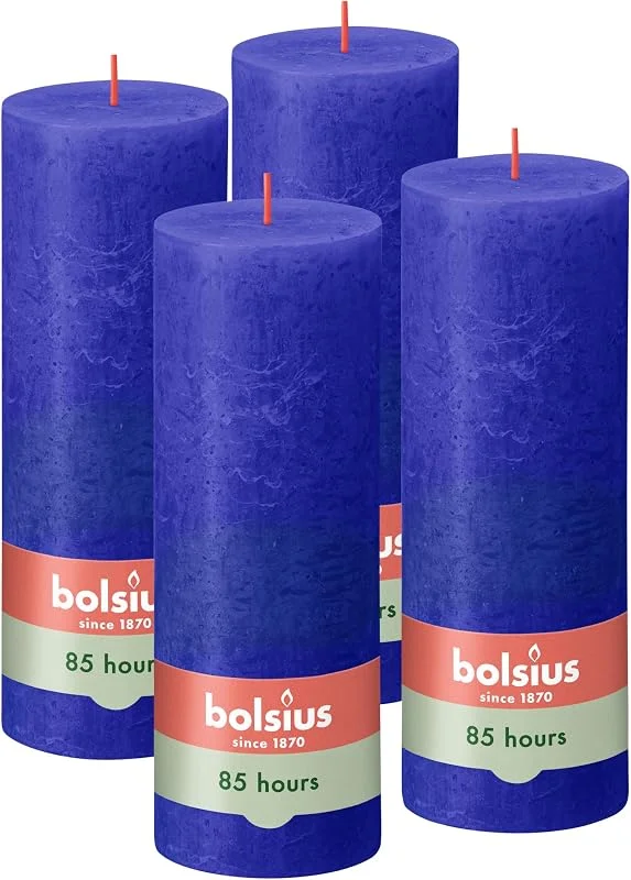 Besuche den bolsius-Store Bolsius - Rustik Kerze - Blau - 19 cm - 4 Stück – dekorative Kerzen – ohne Palmöl – Mit natürlichem Pflanzenwachs — Kerzenlicht Abendessen