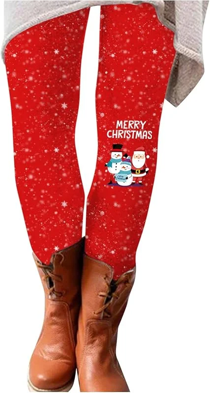 Marke: Générique Damen-Leggings, hohe Taille, bedruckt, Weihnachten, lässig, Leggings, bedruckt, Weihnachten, Stretch, Jegging-Hose, Slim Leggings, Jeans, Kombination, Hose, Strumpfhose, Weihnachten, 24 - Rot, XXXL — Weihnachtsmode