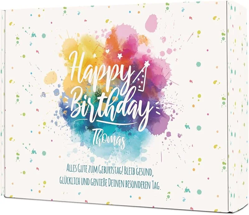 Besuche den GRAVURZEILE-Store GRAVURZEILE – DIY Geschenkbox zum Selbstbefüllen - Color Splash - Personalisiert mit Namen - Persönliche Geschenkbox zum Geburtstag - Einzigartige Geschenkverpackung - 35, 5 x 28 x 10 cm