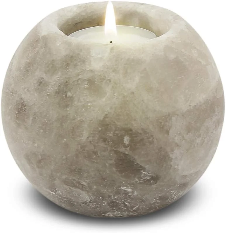 Marke: Himalaya Salt Dreams Salzkristall Teelichthalter rund, Grey Line Kristallsalz, Grau, 9 x 9 x 8 cm aus Punjab, Pakistan — Advent und Tisch