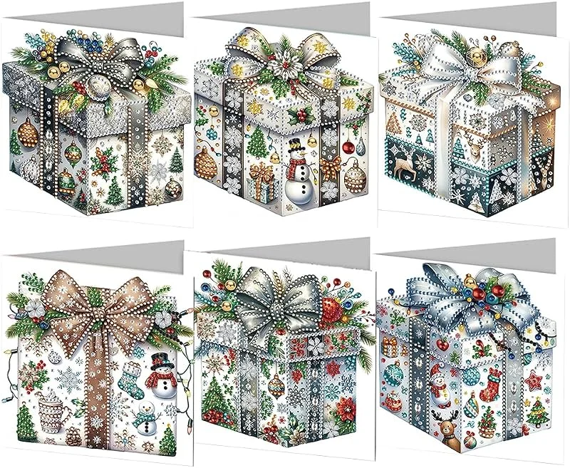 Marke: Generisch Generish 5D DIY Diamond Painting Karten, 6 Stuck Diamond Painting Weihnachten Karten, Weihnachts geschenkbox Handgefertigte Grußkarten Geschenkkarte Feiertags für Familie, Freunde — Geschenkverpackung