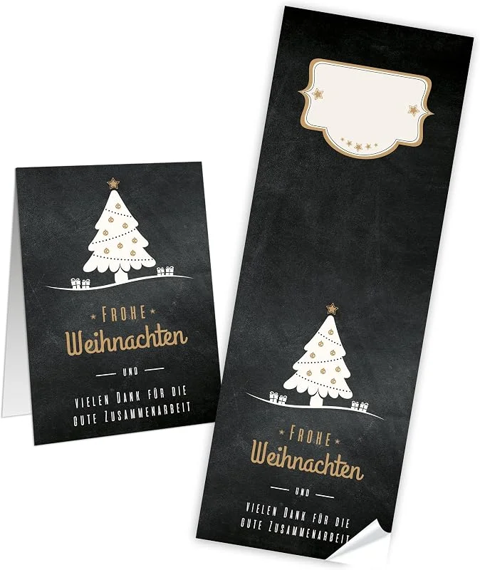 Besuche den Logbuch-Verlag-Store 50 Frohe Weihnachten Text Aufkleber schwarz weiß Banderole BAUM 7 x 21 cm Kunden Geschenke Paket Aufkleber hochwertig Logbuch-Verlag — Geschenkverpackung