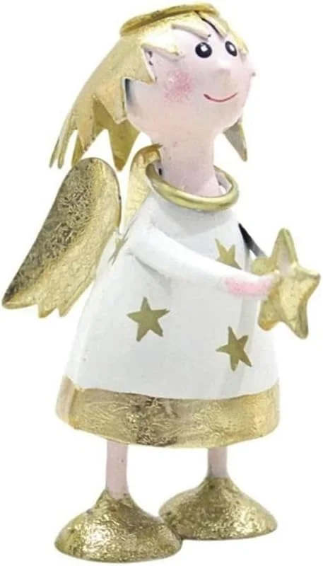 Marke: ETC ETC Pape dekorativer Engel Engelchenfigur Lena mit goldenem Sternchen und Flügelchen aus Metall in weinrot, schwarz oder cremeweiß mit Sternchenmotiv hergestellt in Handarbeit (cremeweiß) — Advent und Tisch