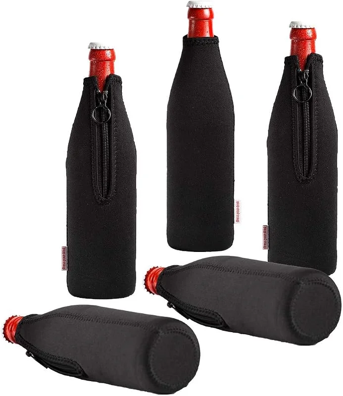 Marke: DRESS YOUR DRINK Neopren Flaschenkühler, Weinkühler, Getränkekühler (5er Spar-Set 0.5 Liter, Schwarz) — Wein und Festtafel