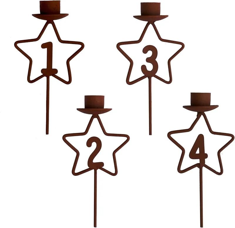 Besuche den Storm's Gartenzaubereien-Store Storm's Gartenzaubereien Adventszahlen 1-4 im Vintage Stern-Design - stilvoll die Tage bis Weihnachten Zählen - langlebig - Weihnachtsdeko - Set aus 4 Kerzenhaltern — Kerzenlicht Abendessen