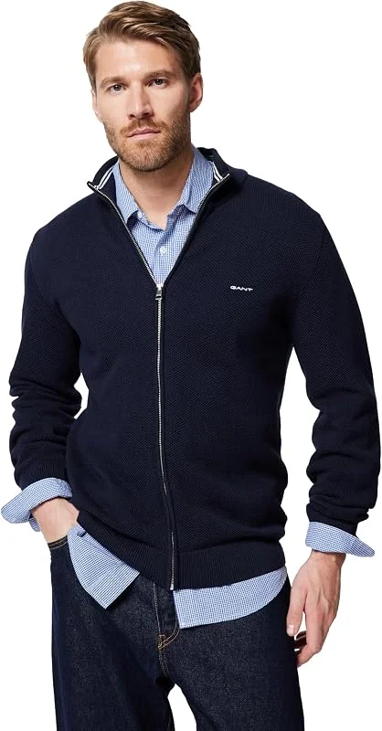 Gant Herren Cotton Pique Zip Cardigan Strickjacke (1er Pack) — Weihnachtsmode