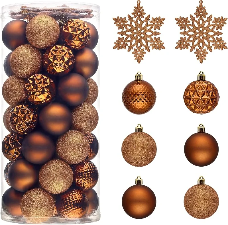 Besuche den Valery Madelyn-Store Valery Madelyn Weihnachtsbaumschmuck-Set für Herbst, Halloween, 50 Stück, 6, 9 cm, Bronze, Kupfer, Braun, bruchsicher, Weihnachtskugel, Ornamente, hängende Weihnachtsfeiertagsdekoration — Weihnachtsdeko
