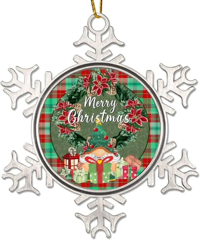 Marke: CowkissSign Frohe Weihnachtskranz, Wichtel, Weihnachtsschmuck, rot und grün, kariert, Weihnachtsbaumschmuck, Zwerg, Metall, Schneeflocke, Weihnachtsschmuck für Vater, Mutter, Freunde — Weihnachtsdeko