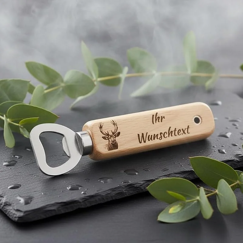 Marke: Generisch Flaschenöffner mit Gravur, Holz Edelstahl, Personalisierter Flaschenöffner, Bieröffner, Geschenkidee, Werbegeschenke (1) — Wein und Festtafel