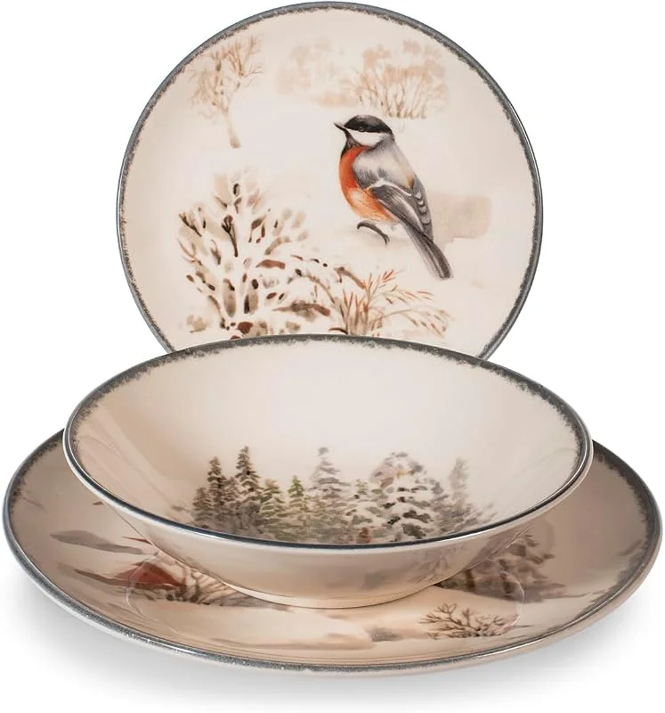 Marke: H&H H&H Weihnachtsgeschirr Set 18-teilig „Symphony“ aus Steinzeug – Elegantes Wintergeschirr mit Schneelandschaft und Tieren – Spülmaschinen- & Mikrowellengeeignet — Advent und Tisch