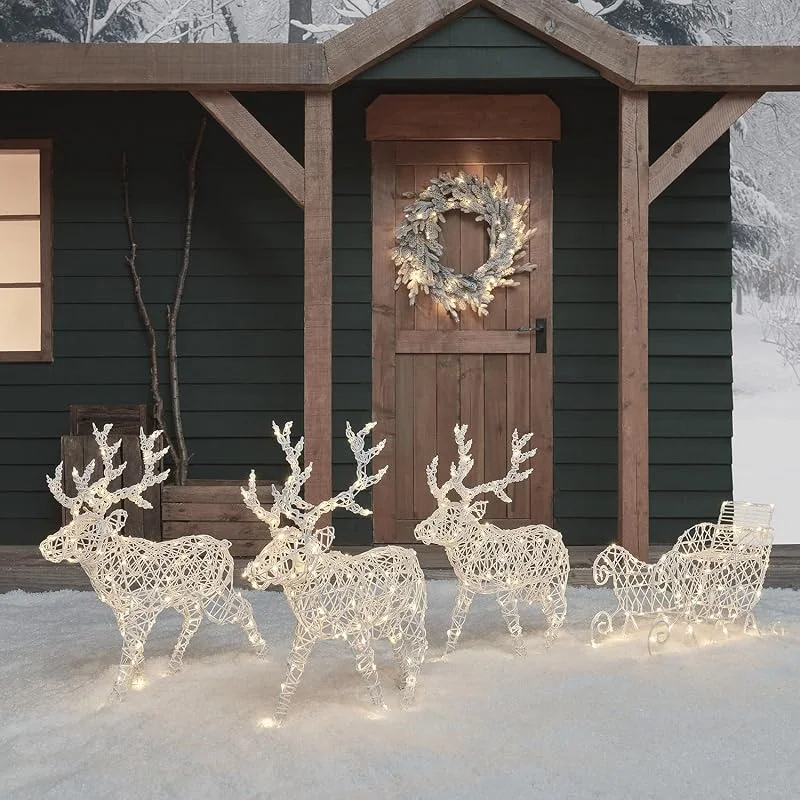 Besuche den Lights4fun-Store Lights4fun 3-in-1 LED Rentier mit Schlitten Beleuchtet Hirsch Figur Timer Weihnachtsbeleuchtung Außen und Innen Batteriebetrieb