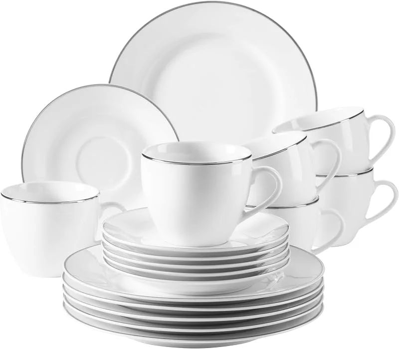 Besuche den MÄSER-Store MÄSER 931530 Professional Dining, Kaffeeservice für 6 Personen in Weiß mit Silberrand, 18-teiliges Kaffeegeschirr Set, Porzellan — Advent und Tisch