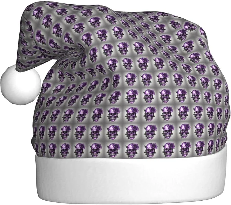 Marke: Tamiger Weihnachtsmützen mit lila Rosen und Totenkopf-Aufdruck, saisonal, festlich — Weihnachtsmode