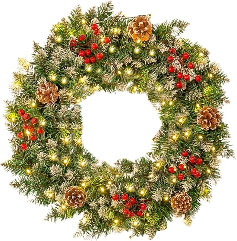 Marke: Generisch 60cm Weihnachtskranz Tür mit Schnee-Effekt – dichter türkranz weihnachten aus PE-Tannennadeln, grün-weißer weihnachtstürkranz für Kamin, Fenster, Wand oder Eingang – elegante Weihnachtsdeko Tür