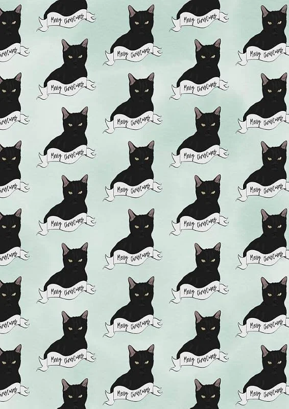 Marke: Amelia Florence Geschenkpapier – Schwarze Katze – Frohe Weihnachten — Geschenkverpackung