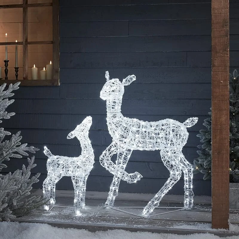 Besuche den Lights4fun-Store Lights4fun Swinsty LED Rentier Acryl REH und Rehkitz 90cm & 60cm weiß Weihnachtsfigur Rentier Timer Weihnachtsbeleuchtung Außen Innen Rentier Beleuchtet aussen — Weihnachtsdeko