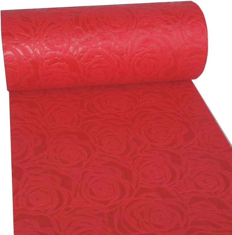 Besuche den Deko AS GmbH-Store Dekoflor Tischband Tischläufer Tischdeko einzigartiges Rosen Design (Wasserfest, Lotuseffekt, samtige Oberfläche, 25 m Rolle, 30 cm Breite, 100% Nylon), Rot — Küche & Haushalt