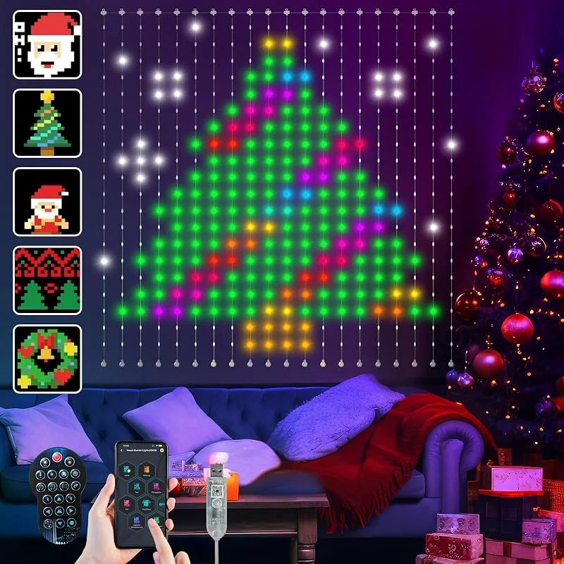 Besuche den Ciskotu-Store Ciskotu LED Lichtervorhang, 86+ Modi RGBIC Smart Vorhang Lichter DIY Dynamisch Muster mit 400 LED, IP65 Wasserdicht Mehrfarbig Lichterketten Vorhang für Weihnachten Deko (2 x 2M) — Weihnachtsbeleuchtung