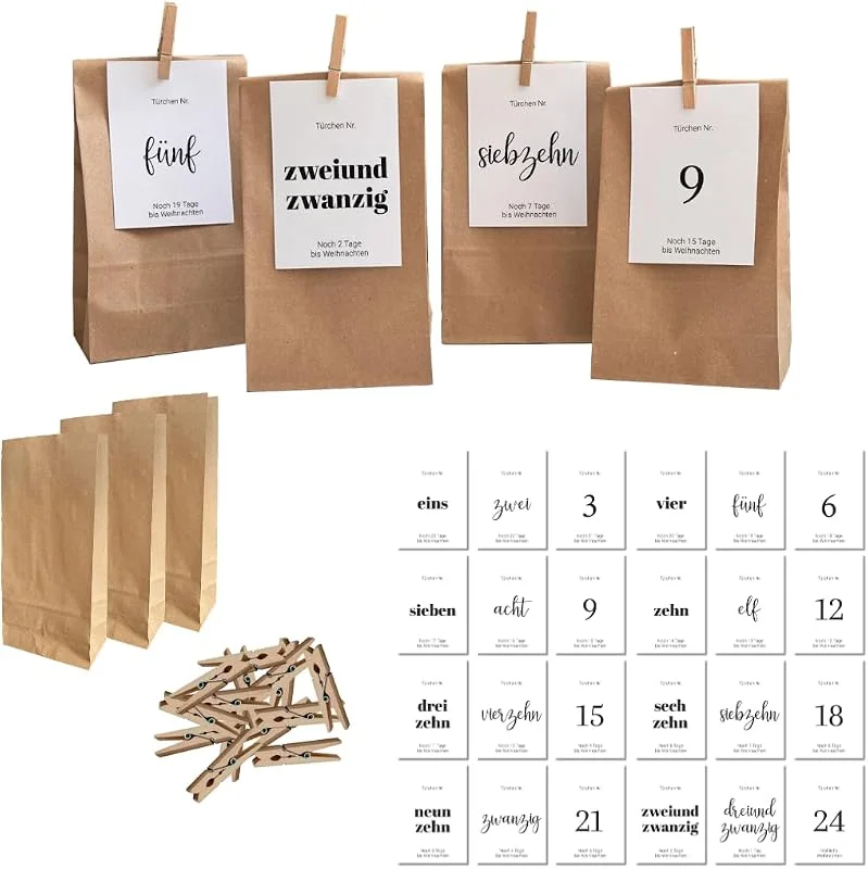 Besuche den PuK Krämmer GmbH-Store PuK Adventskalender zum Befüllen, 24 Tüten zum Selbstbefüllen, Karten schwarz weiß zum Beschreiben, Adventskalender mit Tüten, selber basteln, DIY Adventskalender Erwachsene (Set) — Advent und Tisch
