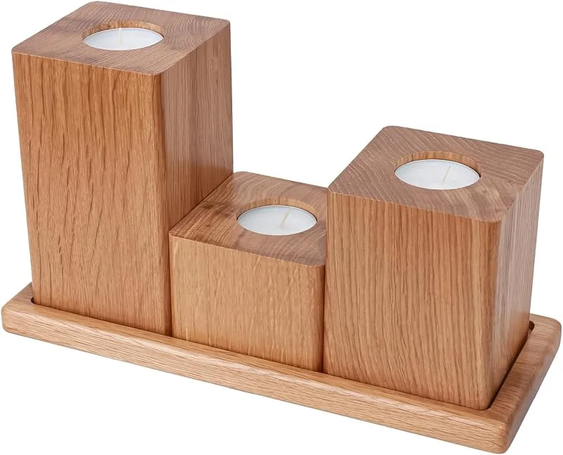 Marke: HELLUX HELLUX Teelichthalter Holz aus 3 Kerzenständern, Quadratische Rustikal Kerzenhalter Holz, 14cm Groß aus Ölbehandeltes Eichenholz, Ideal für Valentinstag und Hochzeiten oder Tischdeko Weihnachten — Advent und Tisch
