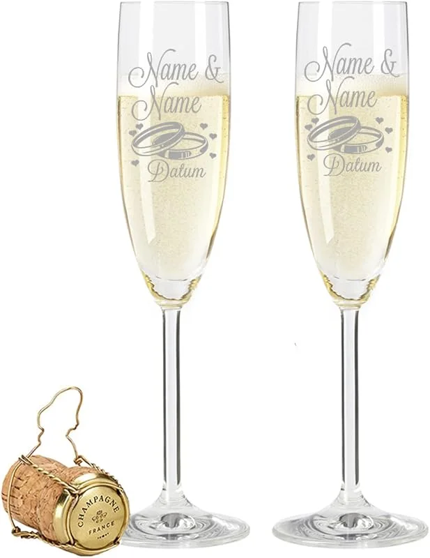 Besuche den GRAVURZEILE-Store GRAVURZEILE Sektgläser mit Gravur von Namen & Datum im - Wedding Design - als Geschenk zur Hochzeit - Personalisierte Geschenke - das perfekte Hochzeitsgeschenk — Wein und Festtafel