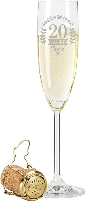 Besuche den GRAVURZEILE-Store GRAVURZEILE Sektglas mit Gravur - Herzlichen Glückwunsch Design - Personalisiert mit Namen - Schönes Geschenk zum Geburtstag, Jubiläum oder Jahrestag - Geschenke für Sie & Ihn - Alter: 20. Geburtstag — Wein und Festtafel