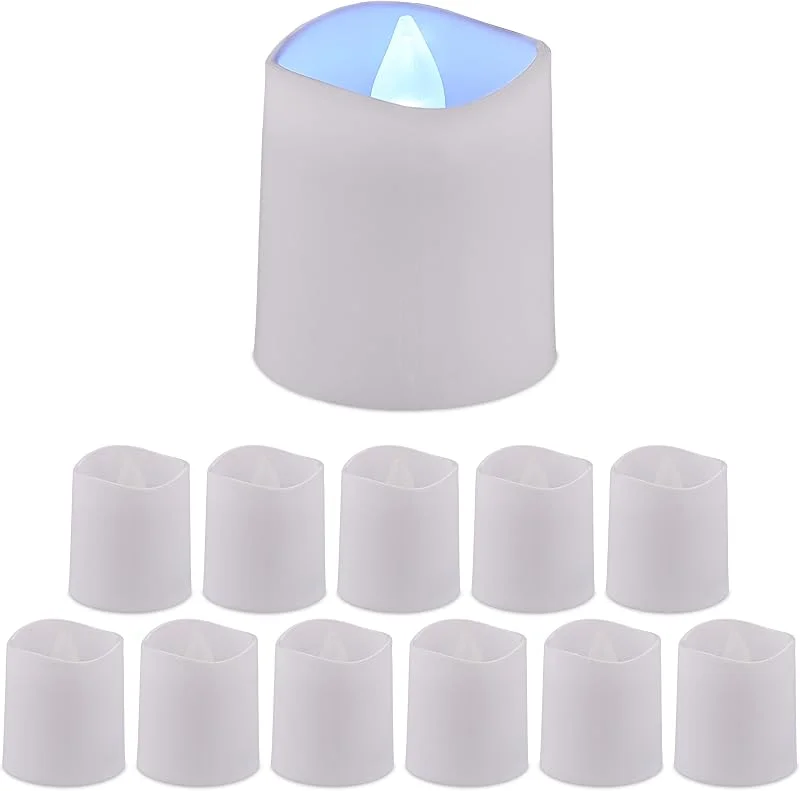 Besuche den Relaxdays-Store Relaxdays LED Teelichter 12er Set, LED Kerzen kaltweißes Licht, HxD: 4, 5x4 cm, elektrisch, flammenlose Teelichter, weiß — Kerzenlicht Abendessen
