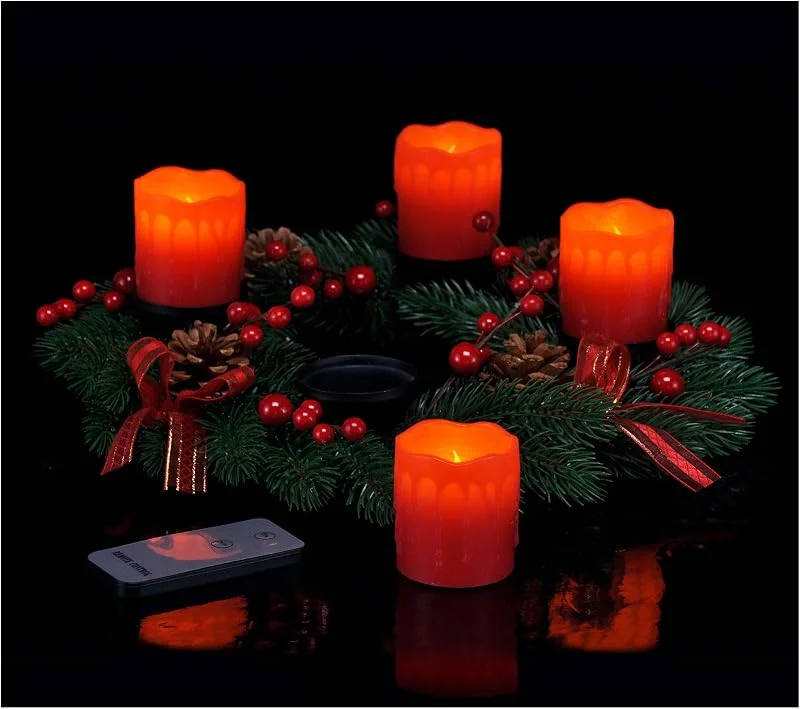 Besuche den Spetebo-Store Spetebo Adventskranz mit 4 LED Kerzen und Fernbedienung, Rot — Weihnachtsdeko