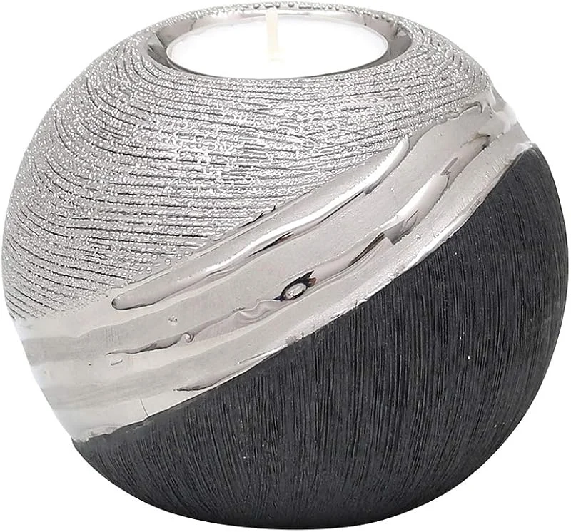 Besuche den Dekohelden24-Store Edler moderner Deko Designer Keramik Teelichthalter in Silber-grau, ca. 10 x 10 x 9 cm. — Kerzenlicht Abendessen