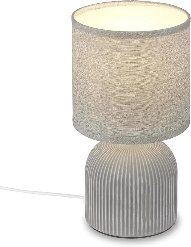 Besuche den BRILONER-Store BRILONER - Tischlampe mit Stoffschirm, Kabelschalter, Keramikfuß, Lampe, Nachttischlampe, Tischleuchte, Dekolampe Flur, Bürolampe, Leselampe, Wohnzimmer, Schlafzimmer, 15x28 cm (DxH), Grau — Kerzenlicht Abendessen