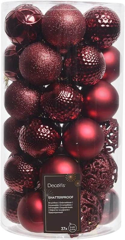 Marke: Kaemingk Weihnachtskugeln Kunststoff 6cm x 37er Ornamente Mix Set Christbaumkugeln bruchsicher Ochsenblut — Weihnachtsdeko
