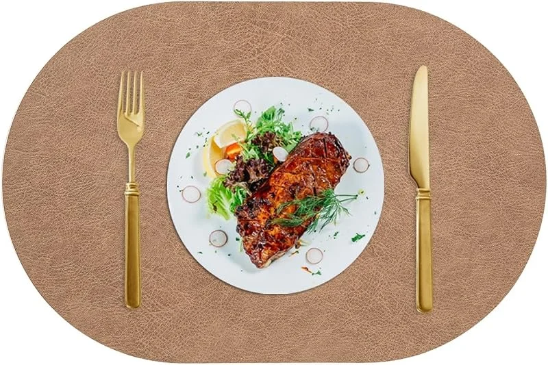 Besuche den Epinki-Store Epinki 2er Set Tischset Abwaschbar Oval 30x45CM, PVC Leder Platzsets Weihnachten Abwaschbar Umkehrbar Einfarbig Rindsleder Textur Hitzebeständige, Tischmatte Esstisch Khaki für Küche und Hotel — Küche & Haushalt
