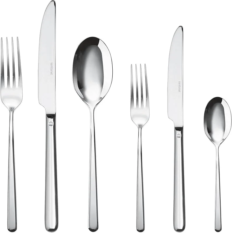 Besuche den Sambonet-Store Sambonet 52513-83 Linear Inox - Einteiliges Besteckset aus Edelstahl 18, 10, für 6 Personen, 36 Teile: 6 Gabeln, 6 Löffel, 6 Messer, 6 Obstgabeln, 6 Obstmesser Messer, 6 Teelöffel — Geschenkverpackung