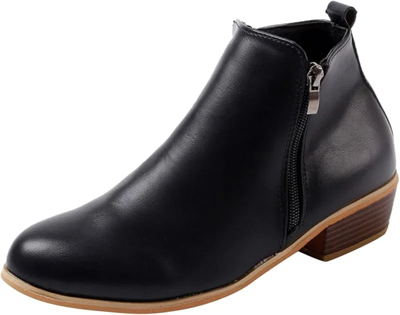 Marke: Woaikeyu Damenstiefel, modisch, Herbst, Damen, kurze Stiefel, dicker Absatz, niedriger Absatz, seitlicher Reißverschluss, Leopardenmuster, bequem — Heizkleidung