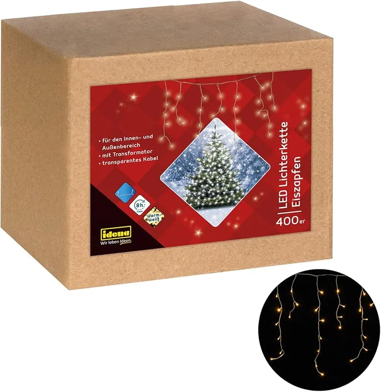 Besuche den Idena-Store Idena LED Lichter-Kette Eiszapfen mit 400 LED in Warmweiß, mit 8 Stunden Timer Funktion und Transformator, ca. 10, 27 m lang, Dekoration von Garten, Balkon, Terrasse und zu Weihnachten — Weihnachtsbeleuchtung