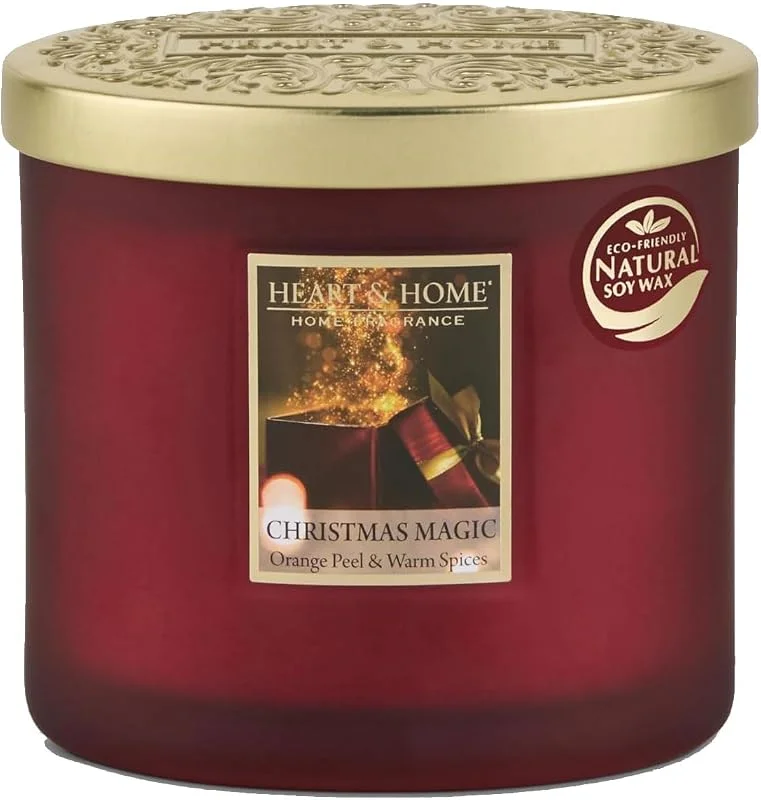 Marke: Heart and Home HEART & HOME – Duftkerze auf Basis von natürlichem Sojawachs für zu Hause – Ellipse mit 2 Dochten Weihnachtszauber – Brenndauer 40 Stunden – Geschenk, Dekoration und Duft für Zuhause – Glas — Kerzenlicht Abendessen