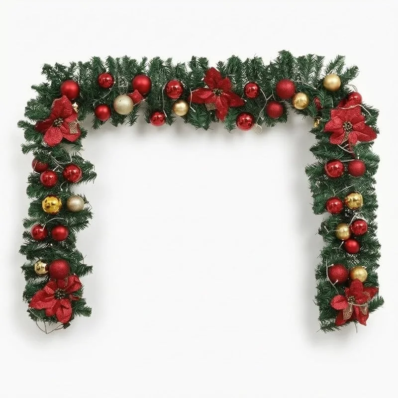 Marke: TAIZhiChen Weihnachtsgirlande mit Kugeln Dicht Girlande mit Christbaumkugeln künstlich künstliche Tannengirlande für Treppengeländer, 1.8 Meter, Weihnachtsgirlande Mit Kugeln — Weihnachtsdeko