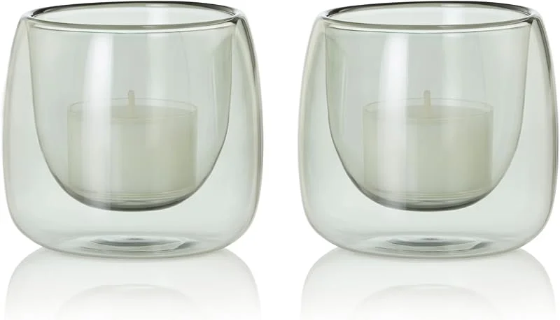 Besuche den AdHoc-Store AdHoc Windlicht Set YUNA (2 Stück), Kerzen- und Teelichthalter Glas — Kerzenlicht Abendessen