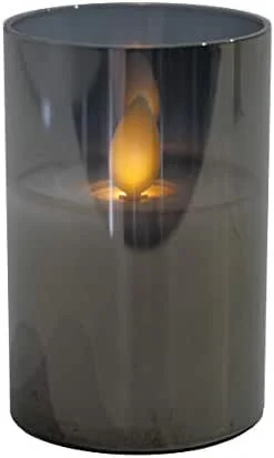 Marke: Klocke Dekorationsbedarf Hochwertige & Edle LED Kerze im Glas - Realistisch Flackernd - Neuartiges Design (Grau, Höhe: 7, 5cm - Ø 5cm) — Kerzenlicht Abendessen
