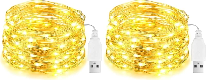 Besuche den Flaspar-Store Led Lichterkette mit USB, 10M 100LED Warmweiß Kupferdraht lichterkette mit Stecker, Micro Draht Lichterketten für Innen Aussen Weihnachten Party Hochzeit Valentinstag Deko (Packung mit 2) — Weihnachtsbeleuchtung