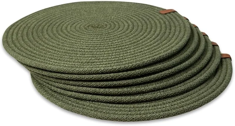 Besuche den ARYEKA-Store Runde Tischsets, 6er-Set, 32cm, handgefertigt aus geflochtener Baumwollkordel, beidseitig nutzbar, hitzebeständig, Grün — Küche & Haushalt