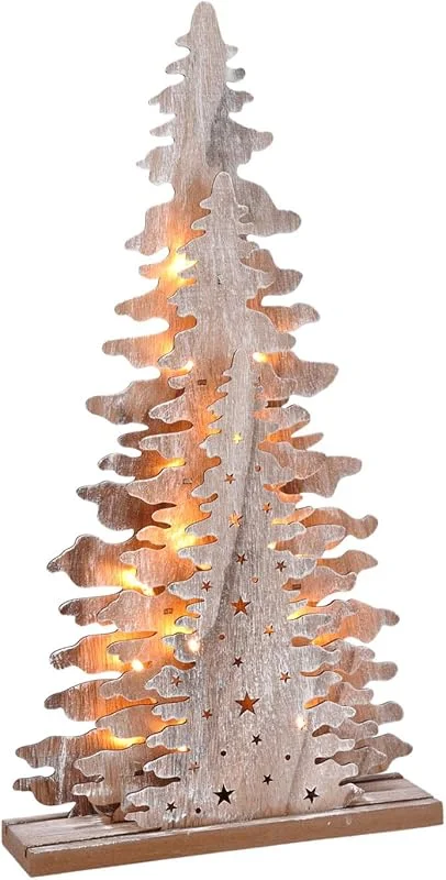 Besuche den Spetebo-Store Holz Fensterdeko Tannenbaum 45 cm - Tisch Deko Leuchte mit 15 LED - Weihnachtsdeko