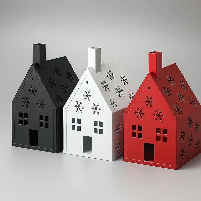Marke: RiloStore 3 STK Laternen Häuser rot Weiss schwarz Teelichthalter Metall Haus 12cm Deko Windlichter nor14 Skandinavisch Kerzenhalter Metalllaternen Häuser Weihnachten Weihnachtsdeko Herbstdeko Dekohaus Nordic — Advent und Tisch