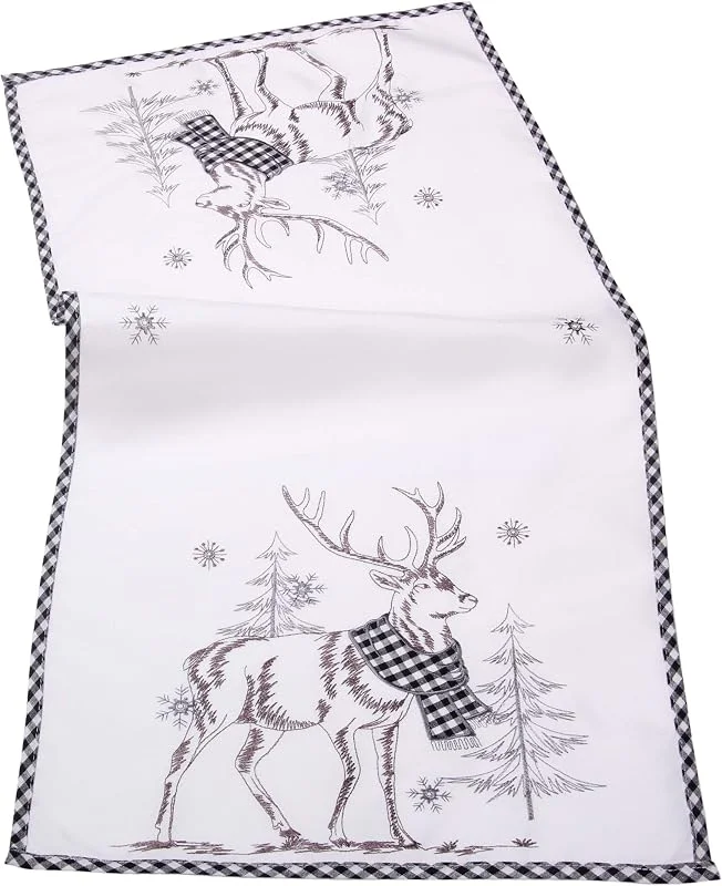 Besuche den Quinnyshop-Store Quinnzshop Weihnachts-Tischläufer Stickerei+Applikation Hirsch, ca. 40 x 85 cm Schwarz, kariert — Küche & Haushalt