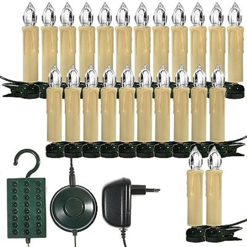 Besuche den Trango-Store Trango 24-flammig LED-Christbaumkerzen 340146GO Weihnachtskerzen gelb-orange leuchtend – 24 LED-Kerzen mit Stecksystem Innenbereich – leuchtende Weihnachten — Weihnachtsdeko